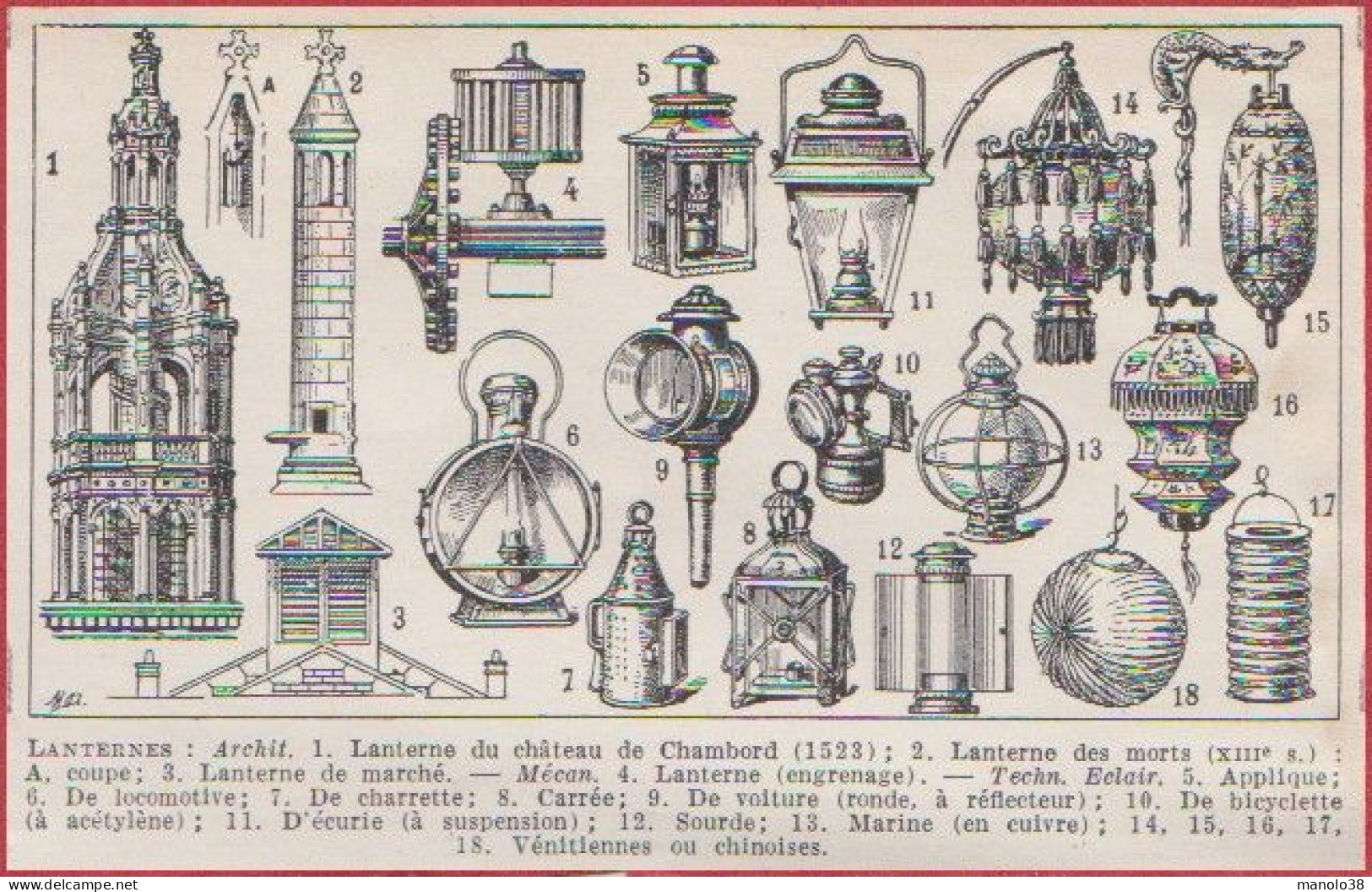 Lanternes. Lanterne. Du Château De Chambord, Des Morts, De Locomotive, De Voiture, D'écurie ... Larousse 1948. - Historische Documenten