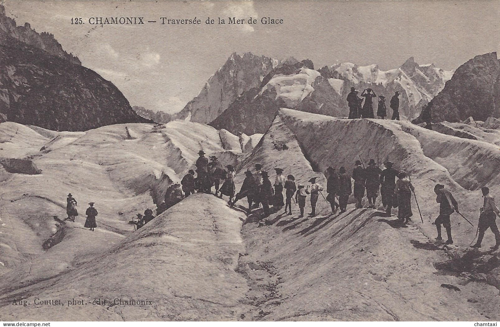 74 CHAMONIX MONT BLANC DES RANDONNEURS TRAVERSENT LE GLACIER DE LA MER DE GLACE  Editeur COUTTET  Auguste N° 125 - Chamonix-Mont-Blanc