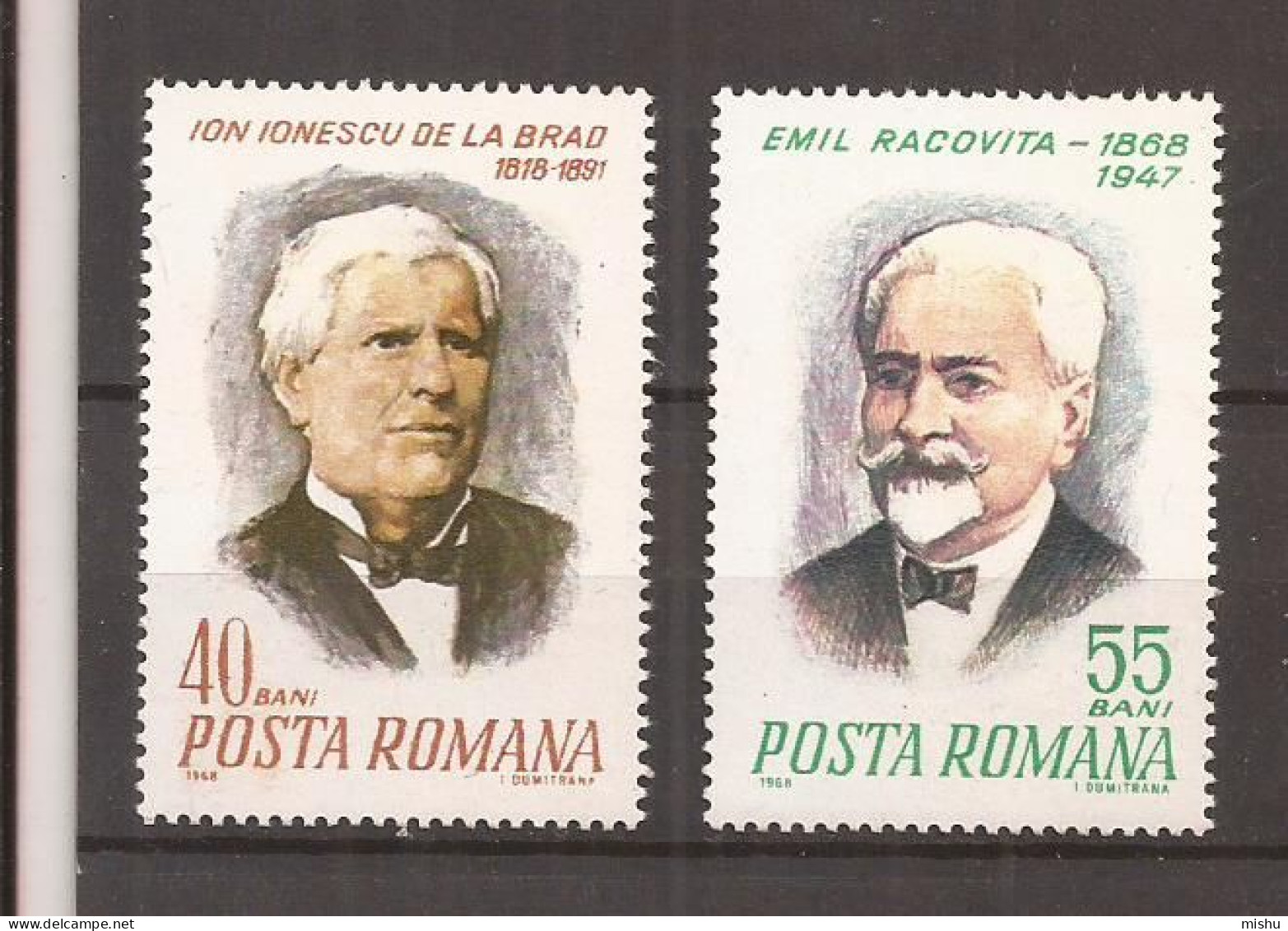 Romania - 1968 - 100 ANI DE LA NASTEREA LUI EMIL RACOVITA SI IONESCU BRAD, Serie Nestampilata - Nuevos