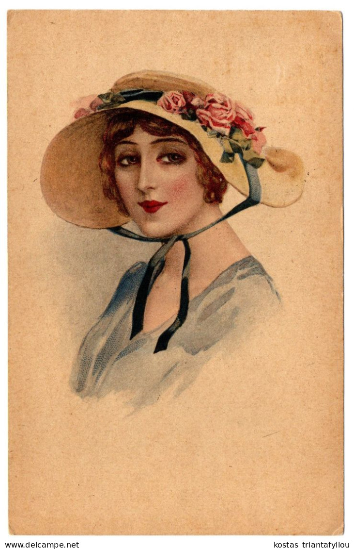 1.7.28 ITALY, BEAUTIFUL ILLUSTRATION, WOMAN WITH HAT, 1924, POSTCARD - 1900-1949