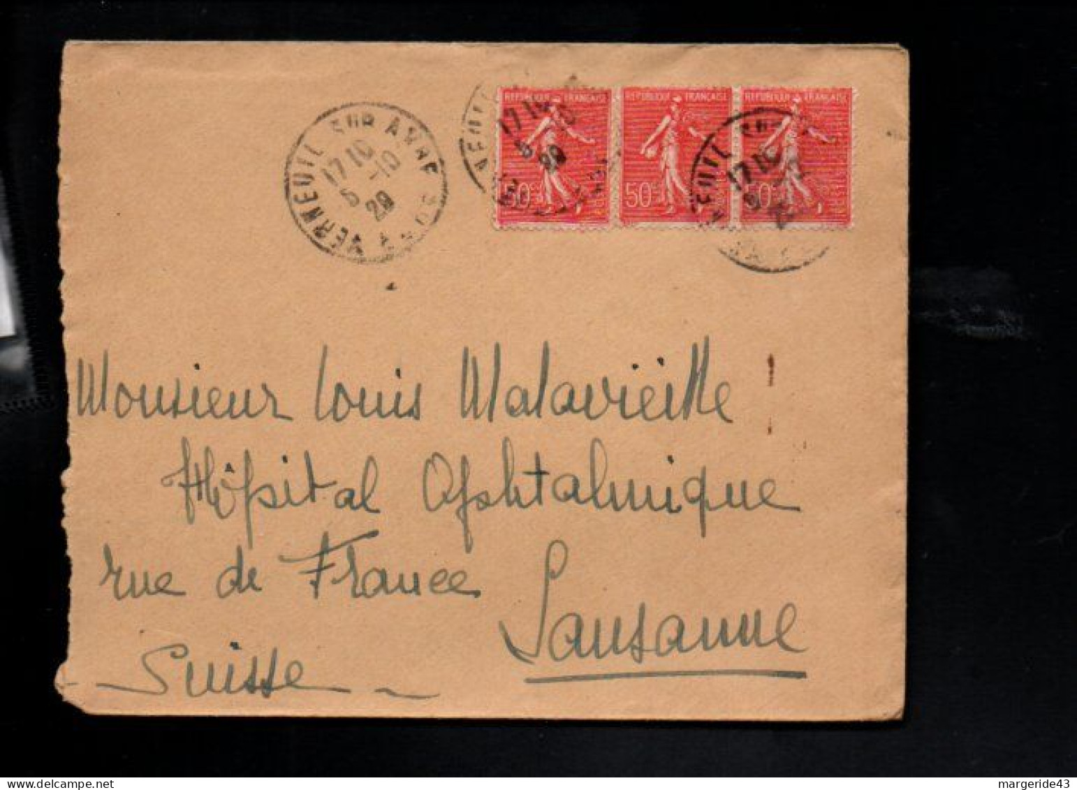 AFFRANCHISSEMENT COMPOSE SUR LETTRE DE VERNEUIL SUR AVRE 1929 - 1921-1960: Modern Period