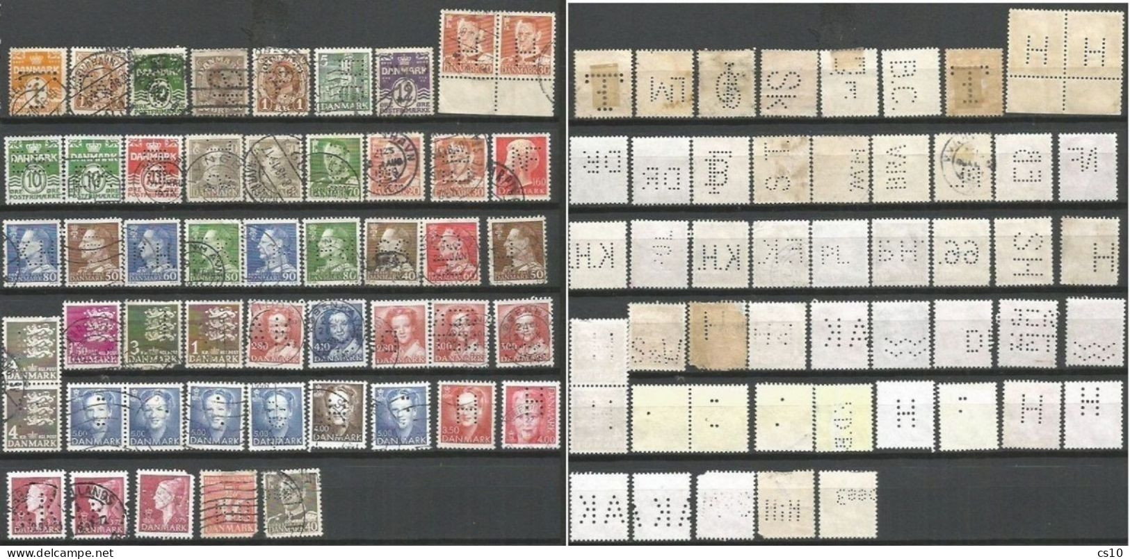 Danmark Perfins Lot Of 50 Pcs All Period Including Some Pairs And Sheet Margins - Collections