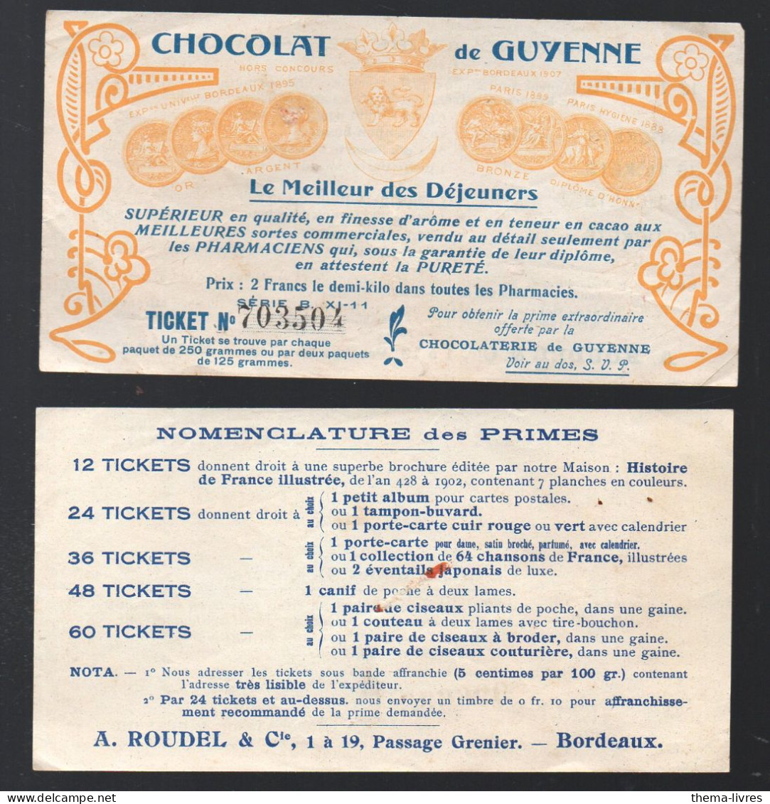 Ticket à Prime  CHOCOLAT DE GUYENNE   .. (PPP47250) - Pubblicitari