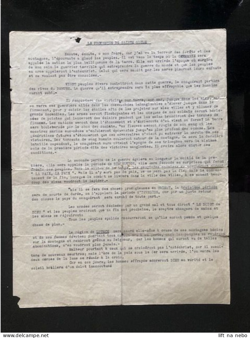 Tract Presse Clandestine Résistance Belge WWII WW2 Prophétie De St Odile (Ecoute ,écoute, O Mon Frère, Car J'ai Vu...) - Dokumente