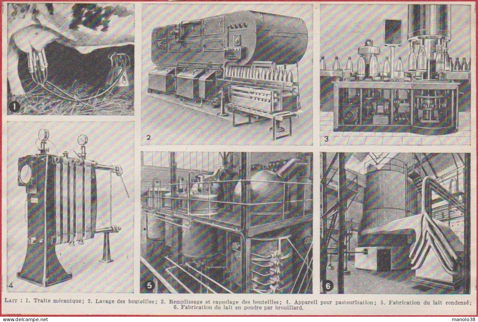 Lait. Traite Automatique, Lavage Et Remplissage De Bouteilles, Pasteurisation ... Larousse 1948. - Historische Documenten