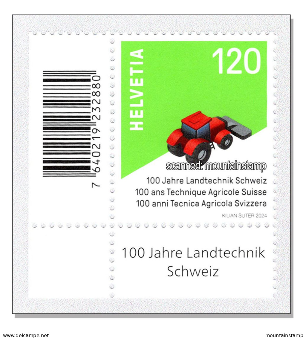 Switzerland 2024 (2/24) 100 Jahre Landtechnik- Traktor -  Tracteur - Trattore - Tractor -  MNH ** Barecode - Ungebraucht