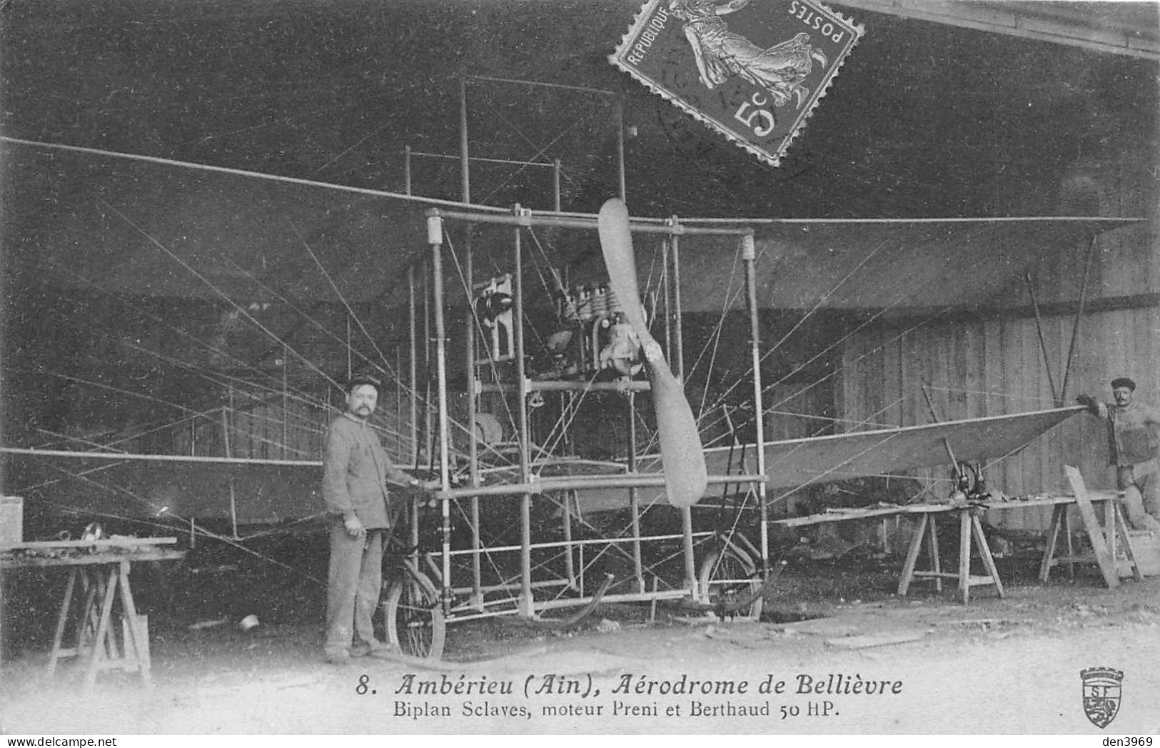 AMBERIEU (Ain) - Aérodrome De Bellièvre - Avion Biplan Sclaves - Voyagé 1911 (2 Scans) - Ohne Zuordnung