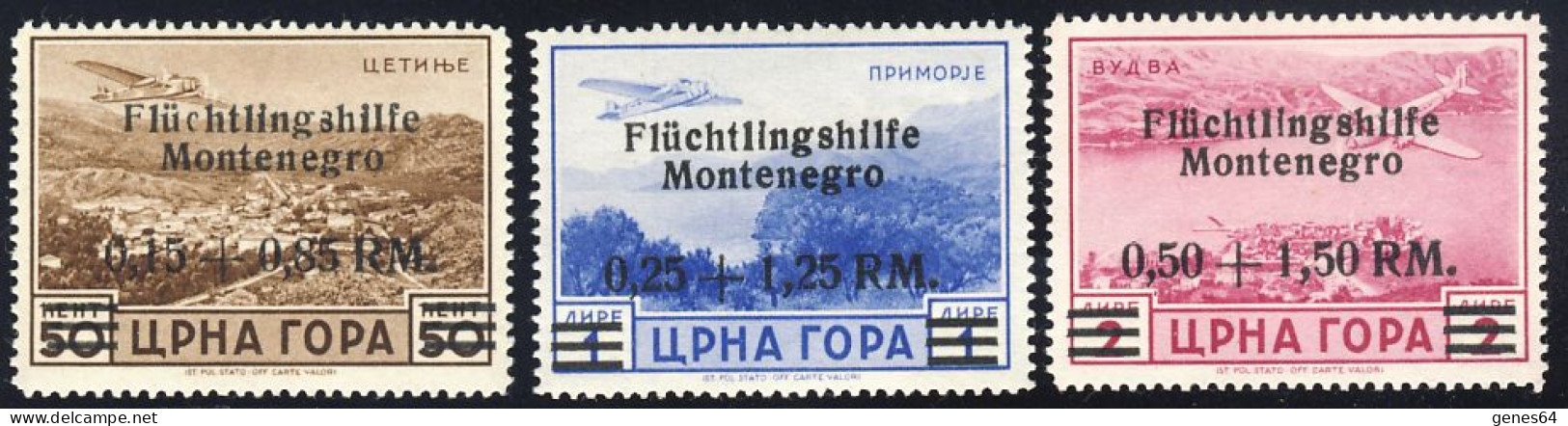1943 - Emissione Di Cettigne  - Posta Aerea Serie Completa -  Nuovi Linguellati (2 Immagini) - Occ. Allemande: Montenegro