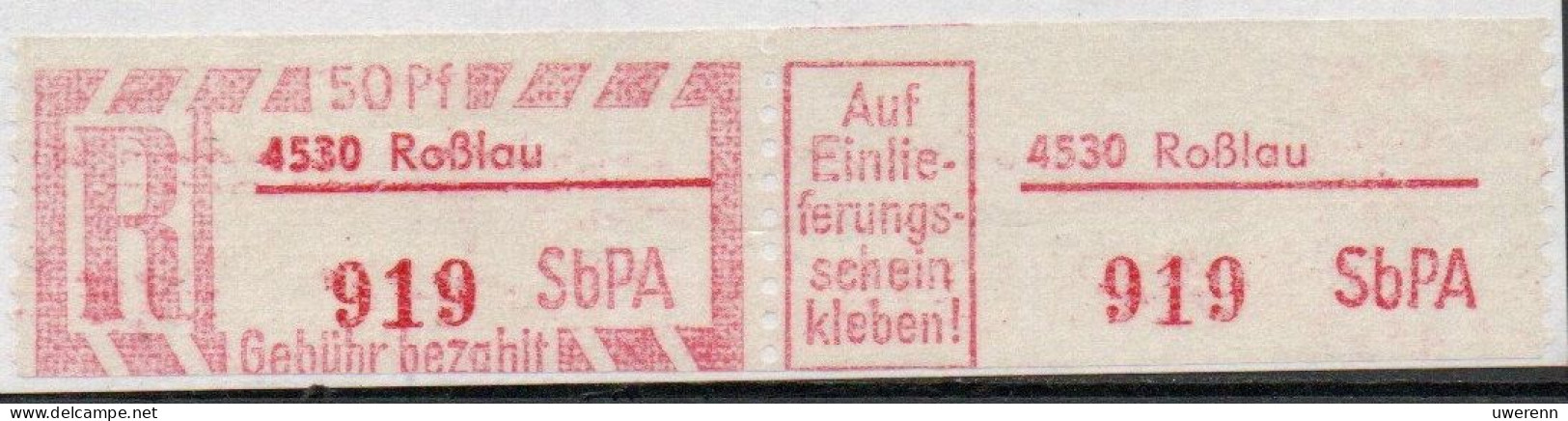 DDR Einschreibemarke Roßlau SbPA Postfrisch, EM2F-4530(2) Zh (Mi 2G) - Labels For Registered Mail