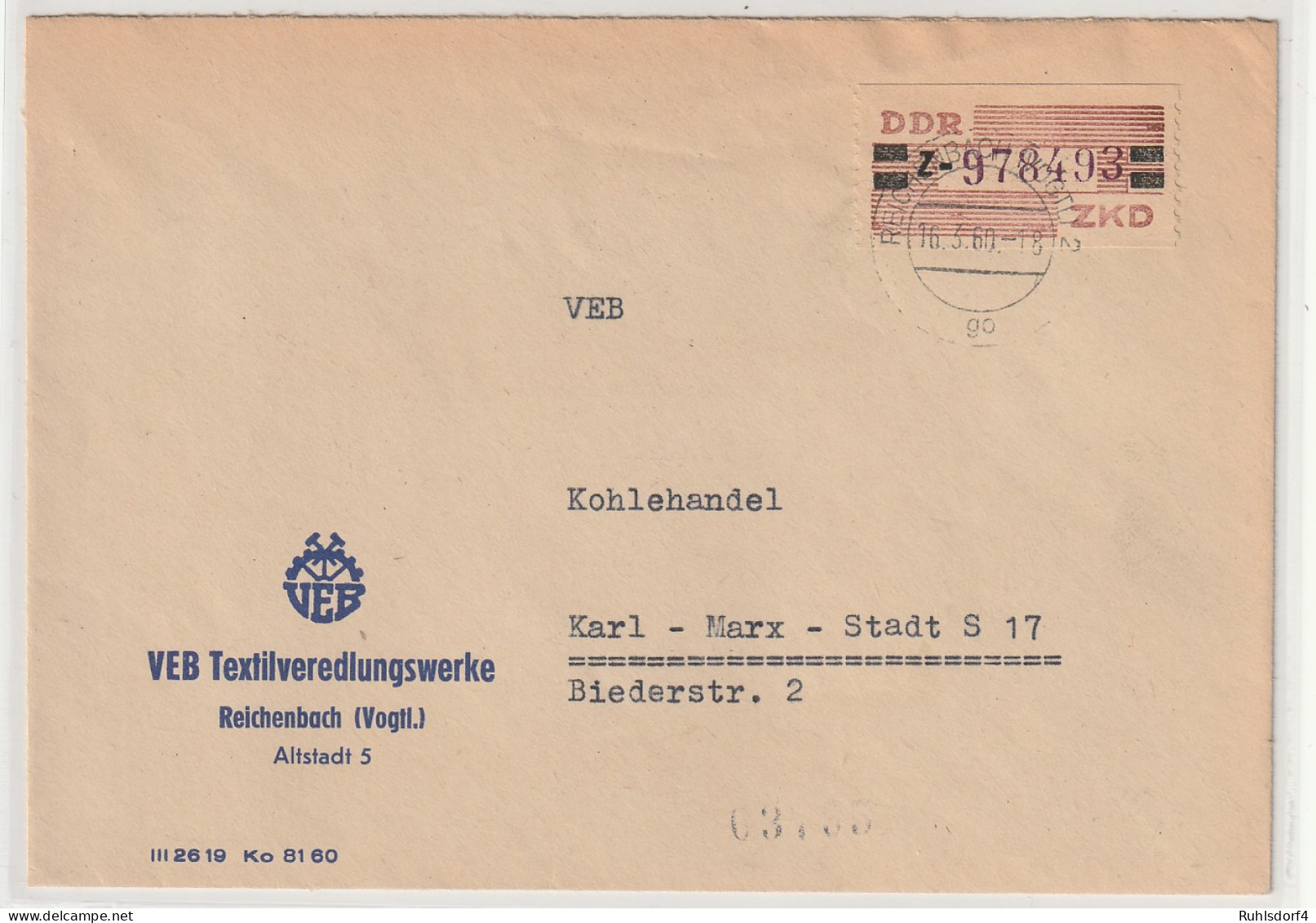 ZKD: Fernbrief Reichenbach, Frankiert Mit Nr. 29 Z - Autres & Non Classés