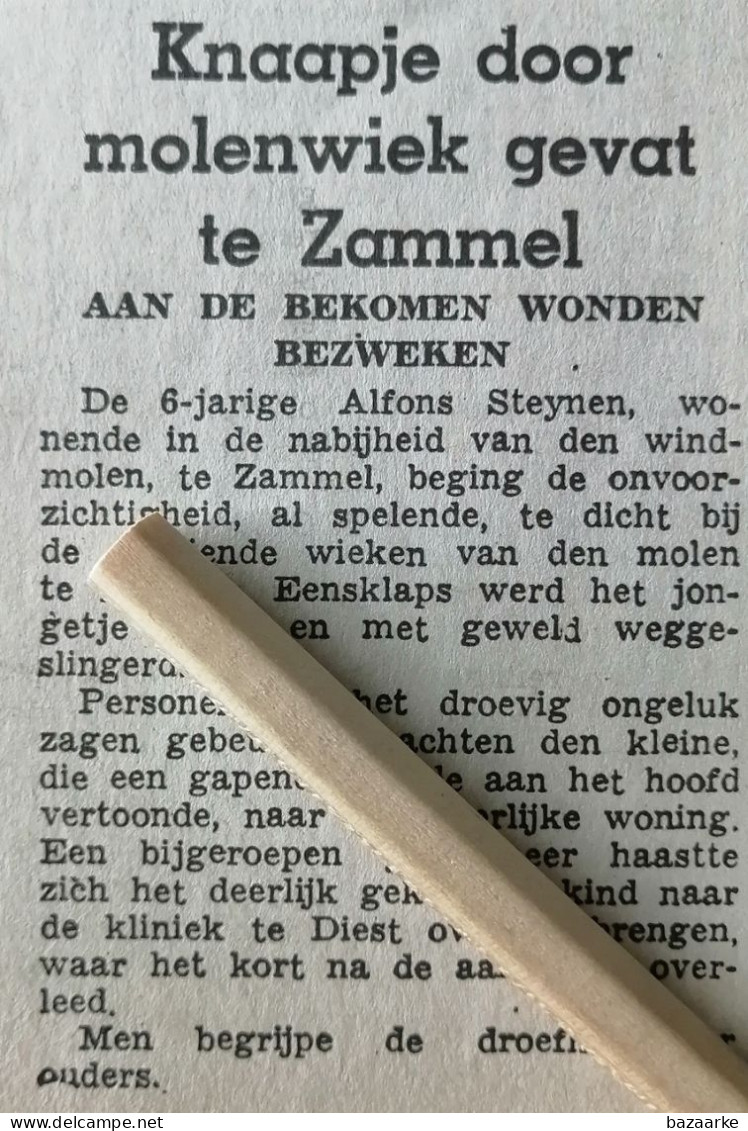 ZAMMEL GEEL 1941 / KNAAPJE ALFONS STEYNEN DOOR MOLENWIEK GEVAT TE ZAMMEL - Unclassified