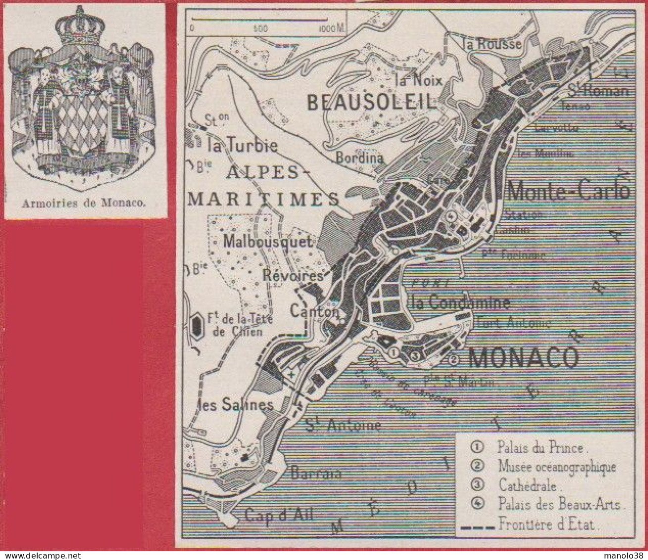 Carte De Monaco. Monte Carlo. Armoiries De Monaco. Larousse 1948. - Historical Documents