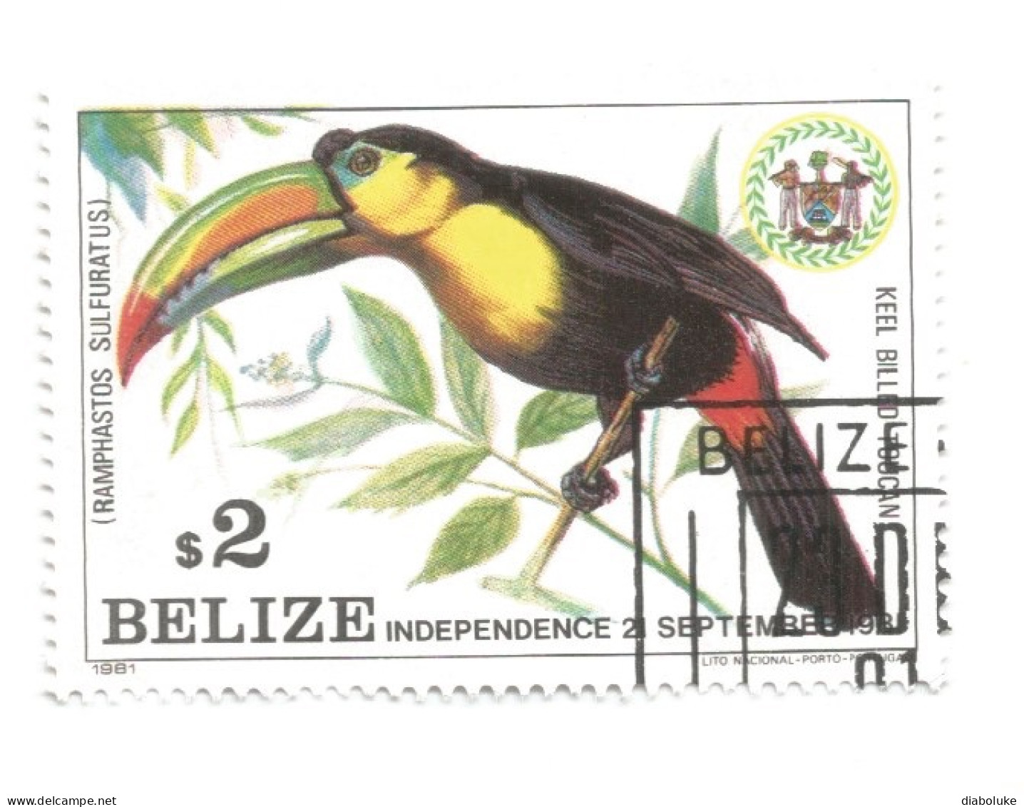 (BELIZE) 1981, INDEPENDENCE COMMEMORATION, KEEL BILLED TOUCAN, RAMPHASTOS SULFURATOS - Used Stamp - Belize (1973-...)