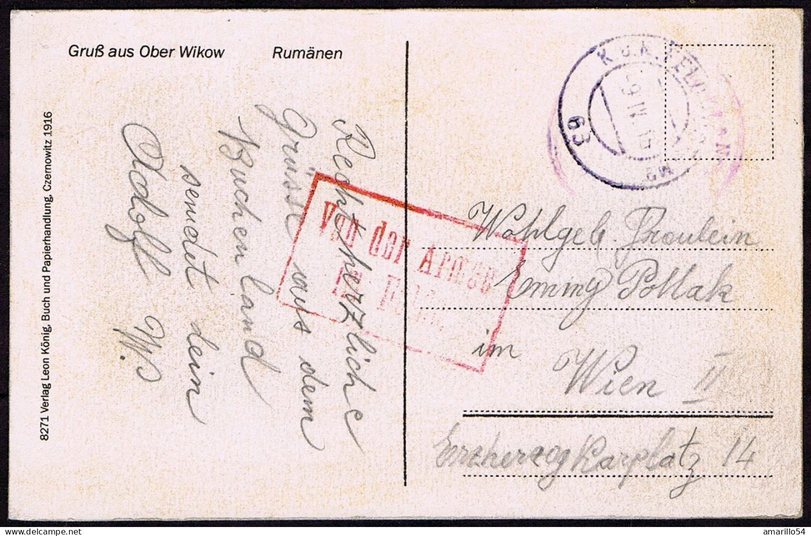 RAR Postcard Romania Bukowina Bucovina Buchenland - Vicovul De Sus - Ober Wikow 1916 - Romania