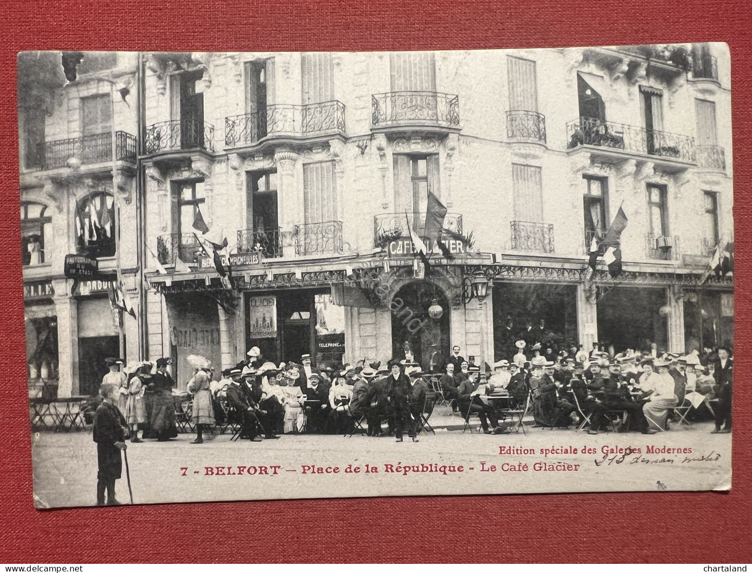 Cartolina - Francia - Belfort - Place De La République - Le Café Glacier - 1909 - Non Classés