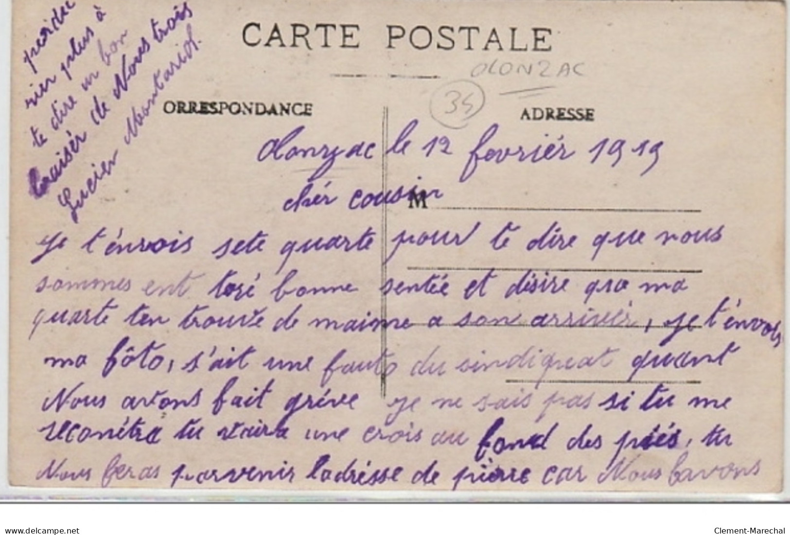 OLONZAC : Carte Photo Des Grèves En 1919 - Très Bon état - Other & Unclassified