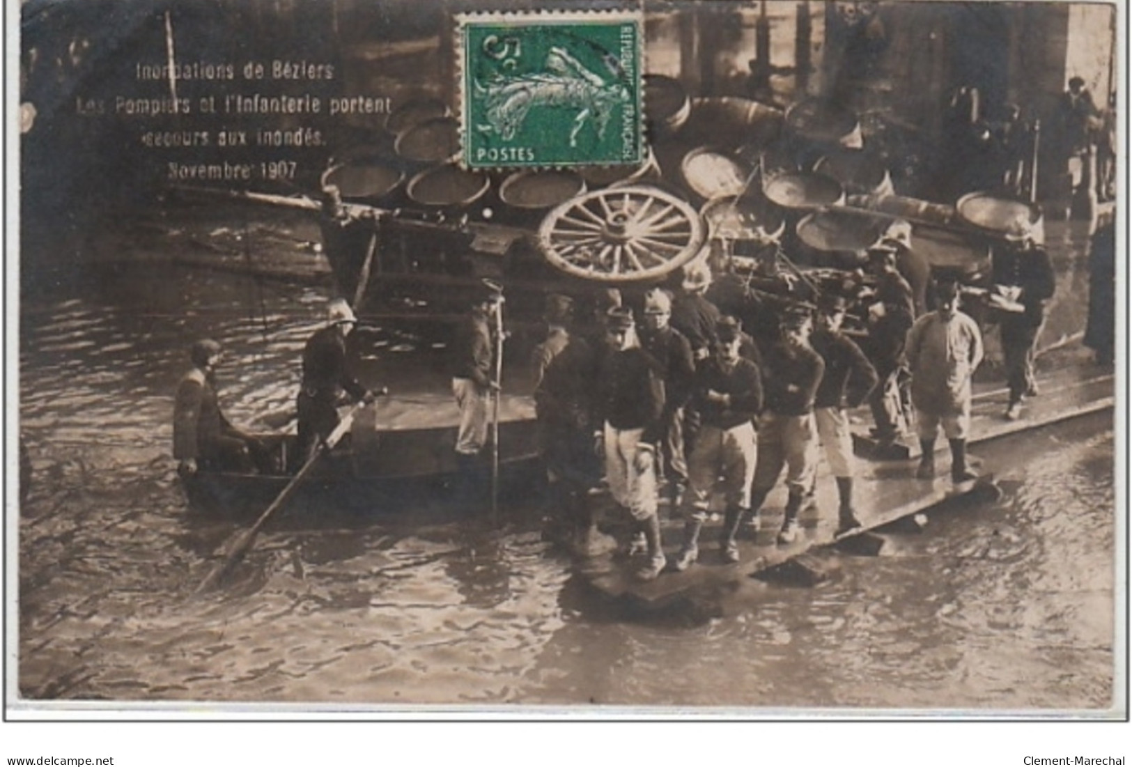 BEZIERS : Carte Photo Des Inondations En 1907 - Les Pompiers - Bon état (traces Au Verso) - Other & Unclassified