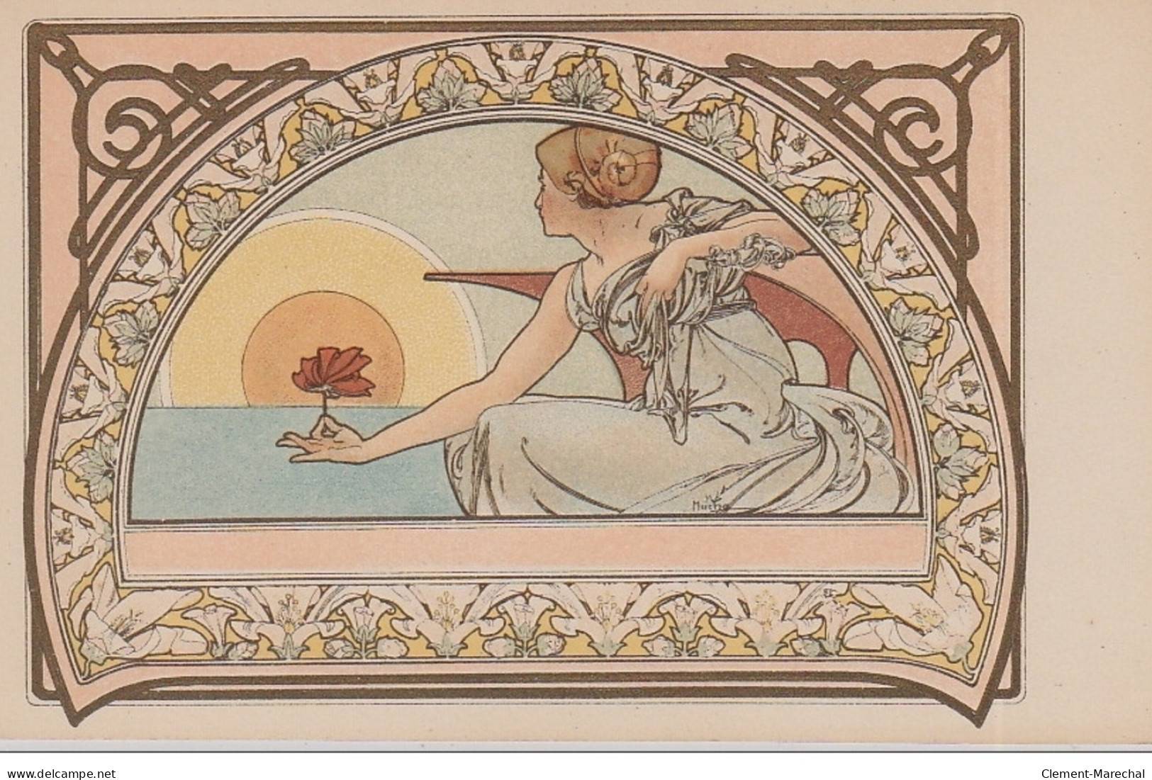 MUCHA Alphonse : "femme Et Nénuphares" Vers 1900 - Très Bon état - Mucha, Alphonse