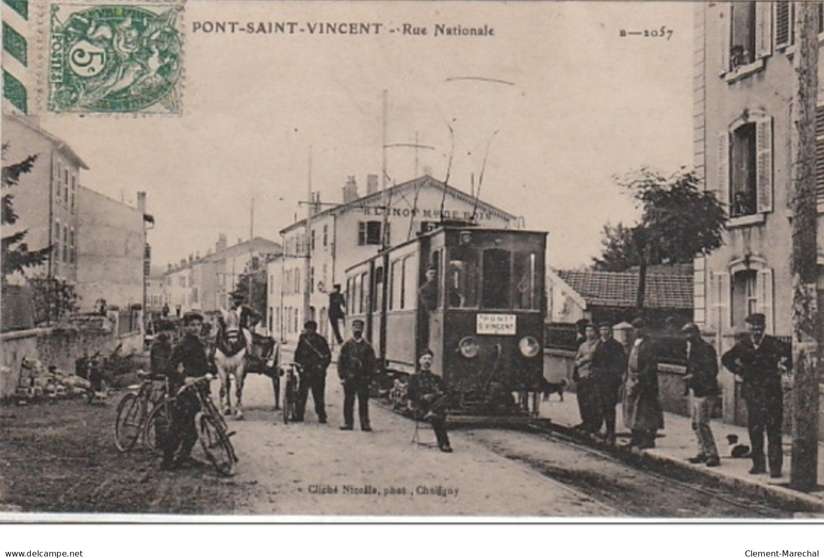 PONT SAINT VINCENT : Le Tramway Rue Nationale Vers 1920 - Très Bon état - Autres & Non Classés