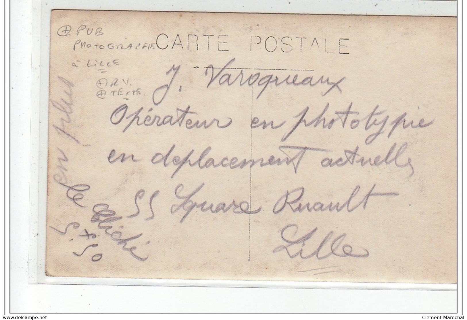 LILLE : Carte Photo Utilisée Comme Publicité Par Le Photographe Varoqueaux (chateau) Vers 1910 - Très Bon état - Lille