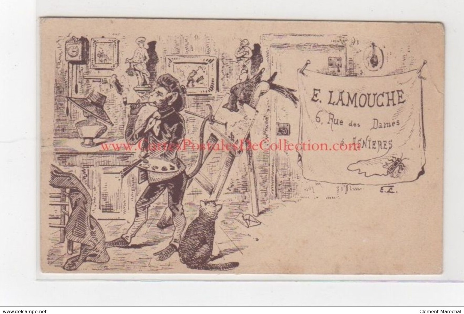 ASNIERE : Carte Postale Illustrée Par LAMOUCHE (chat-singe- Peinture) -  Bon état (un Coin Plié) - Asnieres Sur Seine