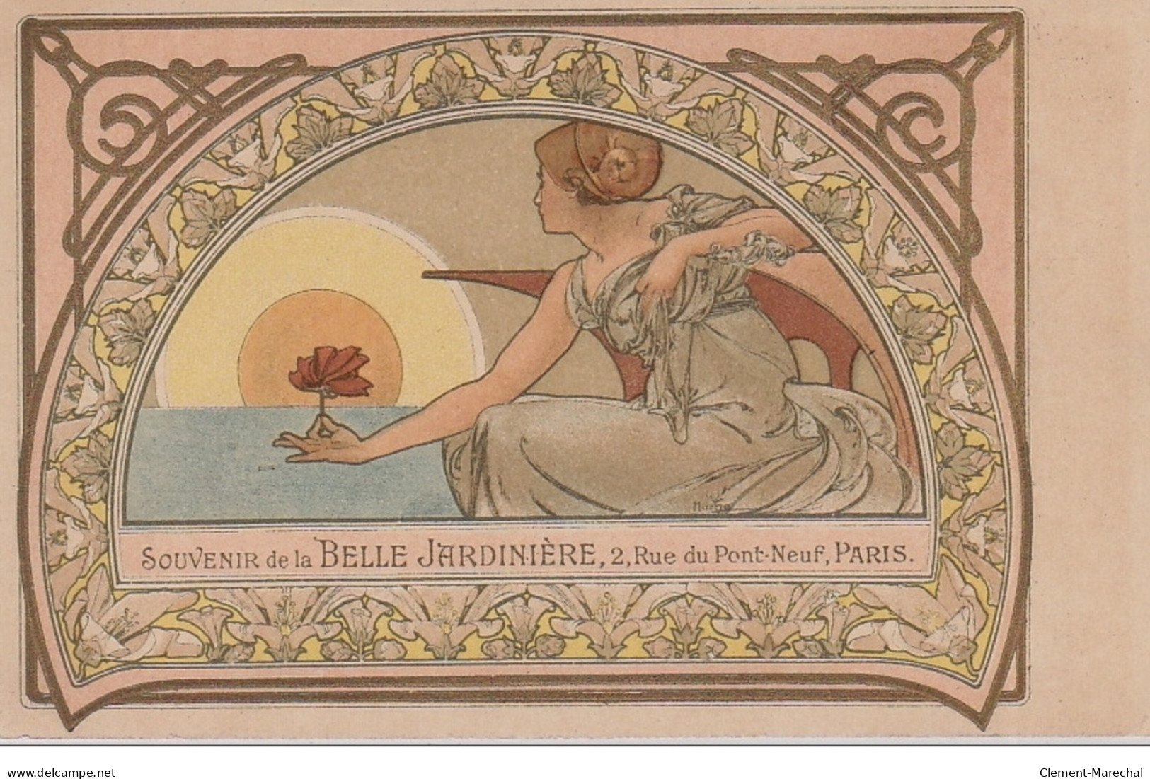 MUCHA Alphonse : "femme Et Nénuphares" Vers 1900 (avec Publicité Pour La Belle Jardinière) - Bon état (légère Pati - Mucha, Alphonse