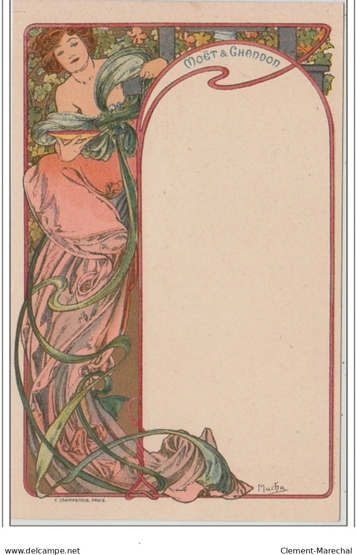 MUCHA Alphonse : Menu Format Carte Postale - Publicité Pour Les Champagnes "Moët Et Chandon" Vers 1900 - Très Bon - Mucha, Alphonse