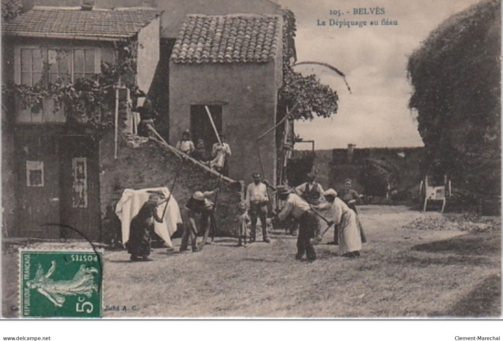 BELVES : Le Dépiquage Au Fléau Vers 1910 - Bon état (une Petite Déchirure A Droite De La Carte) - Autres & Non Classés