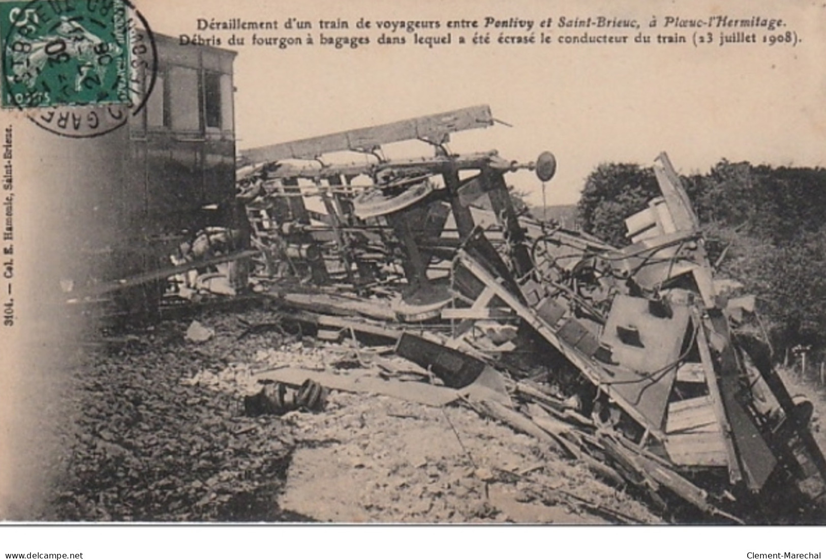 PLOEUC L'HERMITAGE : Déraillement Du Train Entre Pontivy Et Saint Brieuc En 1908 - Très Bon état - Autres & Non Classés