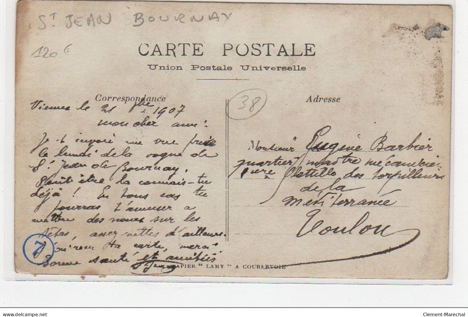 SAINT JEAN DE BOURNAY : Carte Photo De """"la Vague"""" En 1907 - Bon état (ajout De Papier Au Recto) - Saint-Jean-de-Bournay