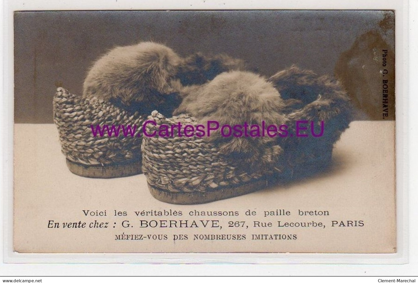 PARIS : Carte Photo - Publicité Pour Les Véritables Chaussons De Paille Breton BOERHAVE (rue Lecourbe) - Très Bon état - District 15