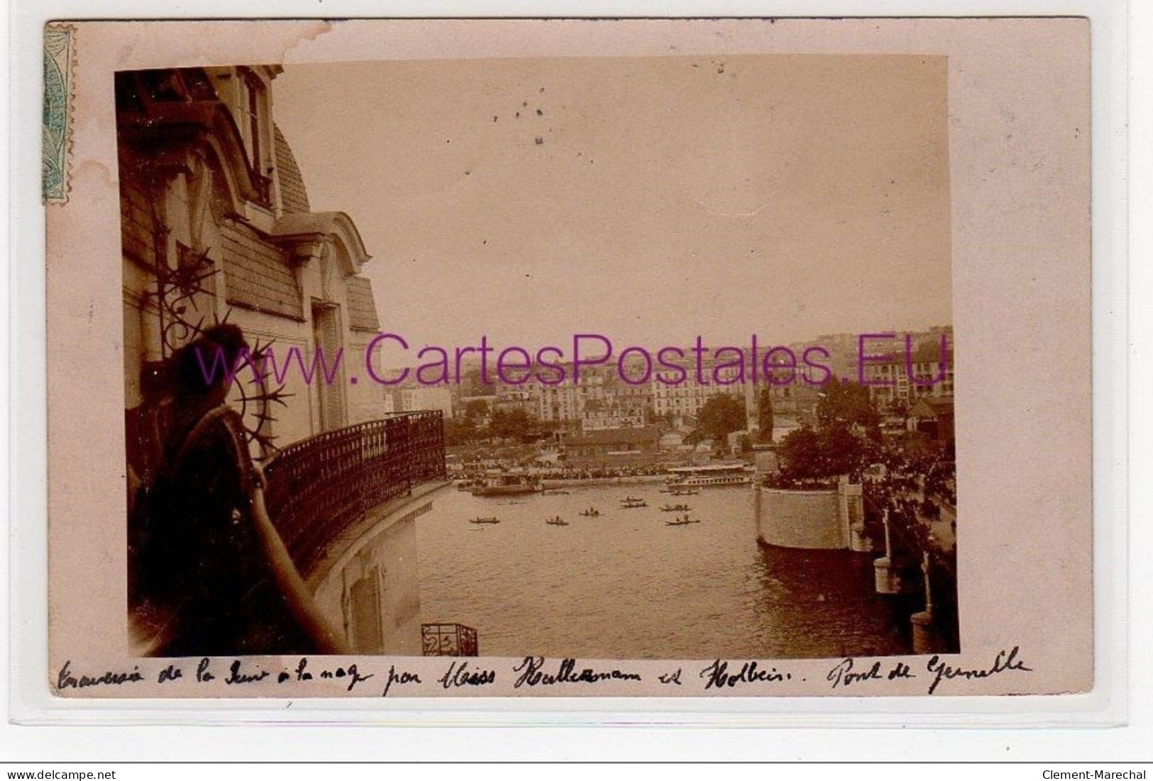 PARIS 15ème : Carte Photo De La Traversée De La Seine à La Nage Au Pont De Grenelle Vers 1910 - Très Bon état - Paris (15)