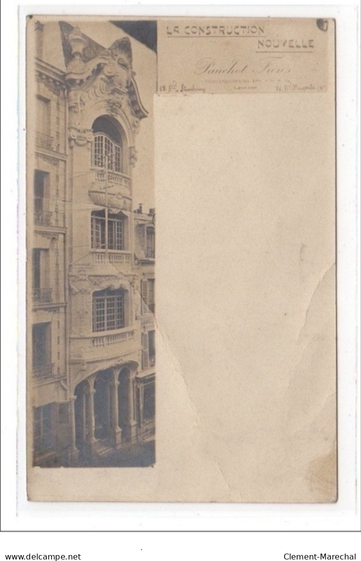 PARIS : Carte Photo Publicitaire Pour La """"Construction Nouvelle"""" Pauchot Frères Vers 1910 (Art Nouveau) - état (lé - Distrito: 10