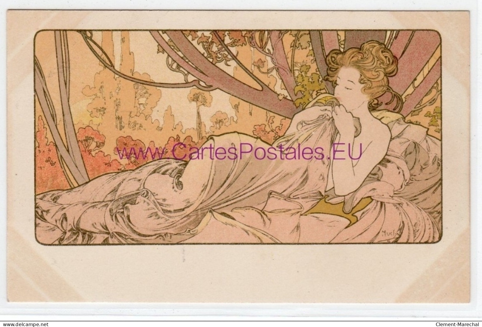 MUCHA Alfons : Carte Postale Ancienne "le Crépuscule"- Bon état (marques D'album) - Mucha, Alphonse