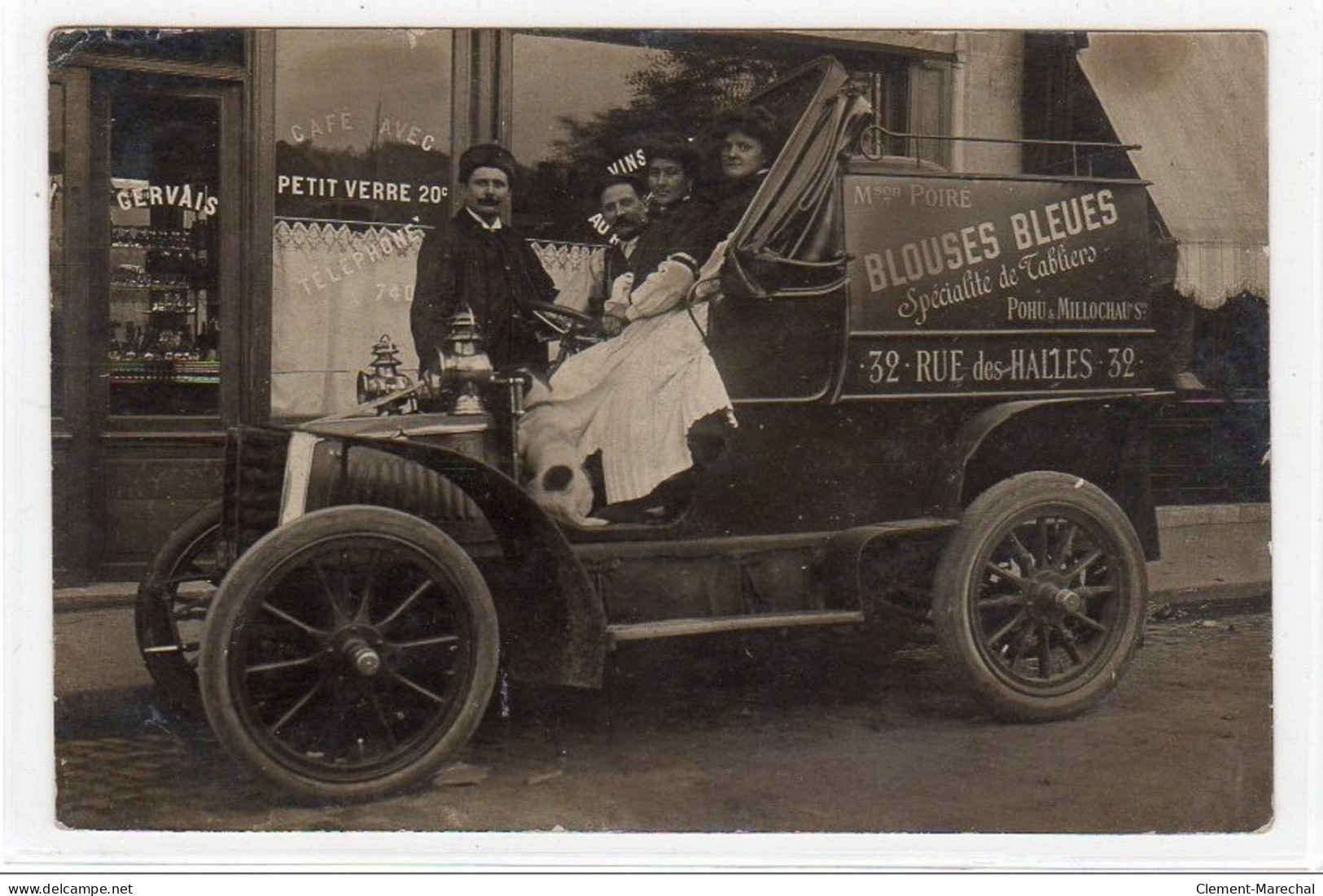 PARIS : Carte Photo Du Café Gervais Et De La Voiture De Livraison De La Maison Poiré """"Blouse Bleues""""(tabliers) Ver - Distretto: 01