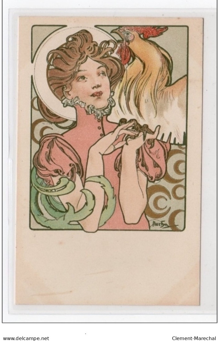 MUCHA Alfons : "femme Au Coq" Vers 1900 - Bon état (défauts) - Mucha, Alphonse