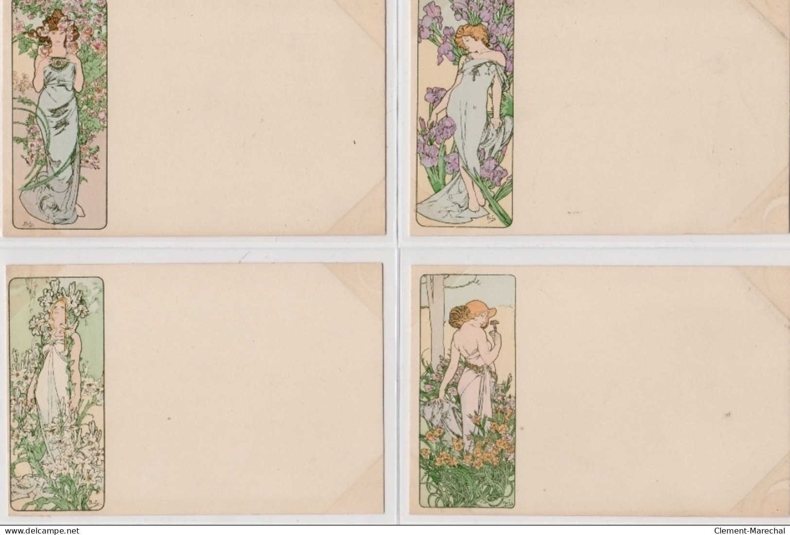 MUCHA Alfons : Série De 4 Cartes Postales Anciennes "les Fleurs" - Bon état (légères Marques D'album) - Mucha, Alphonse