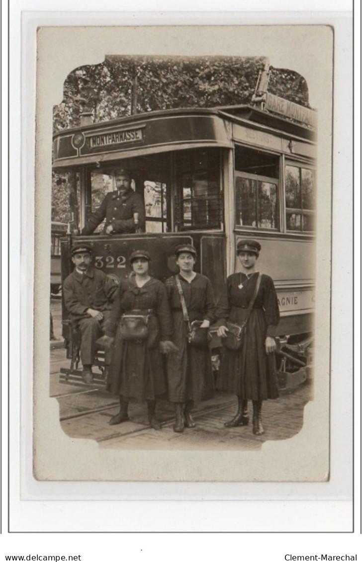 PARIS : Carte Photo D'un Tramway Avec Ses Contrôleuse (femmes Au Travail) Vers 1910 - Bon état (un Coin Plié) - Arrondissement: 14