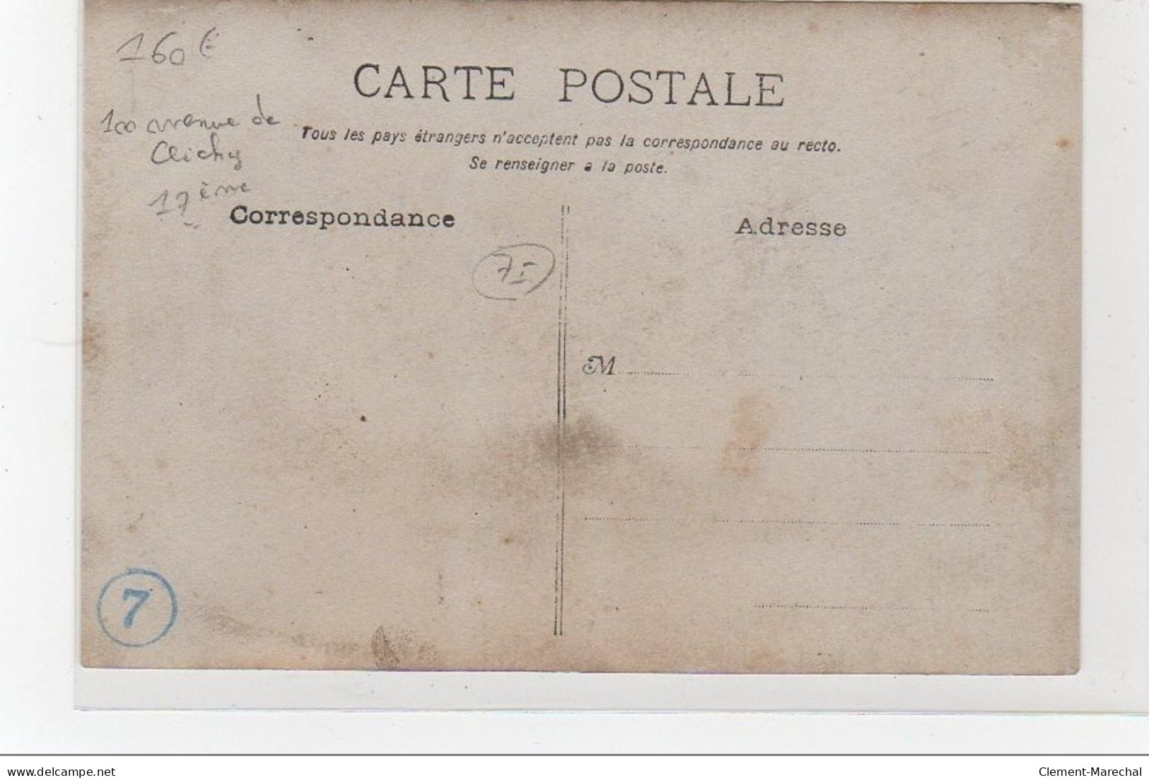 PARIS : Carte Photo Du Coiffeur  EDOUARD Au 100 Avenue De Clichy Vers 1910 - Bon état (un Peu Courte) - Distrito: 17