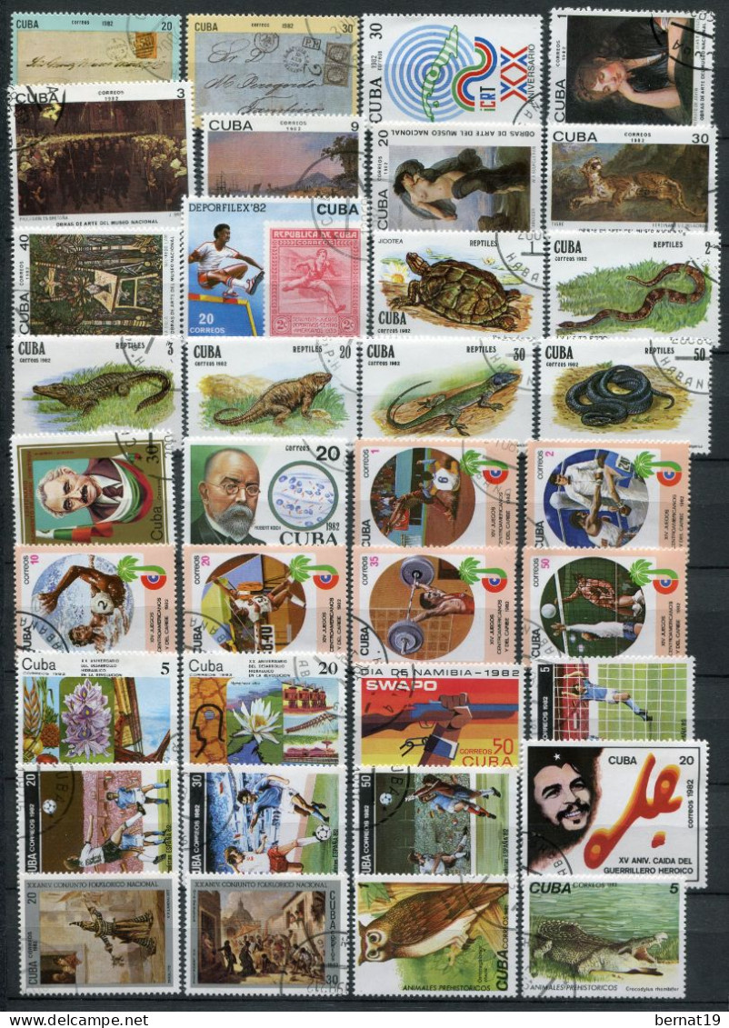 Cuba 1971-1982. 12 años completos sin hojas bloque a falta de 3 sellos de 1974. Usados