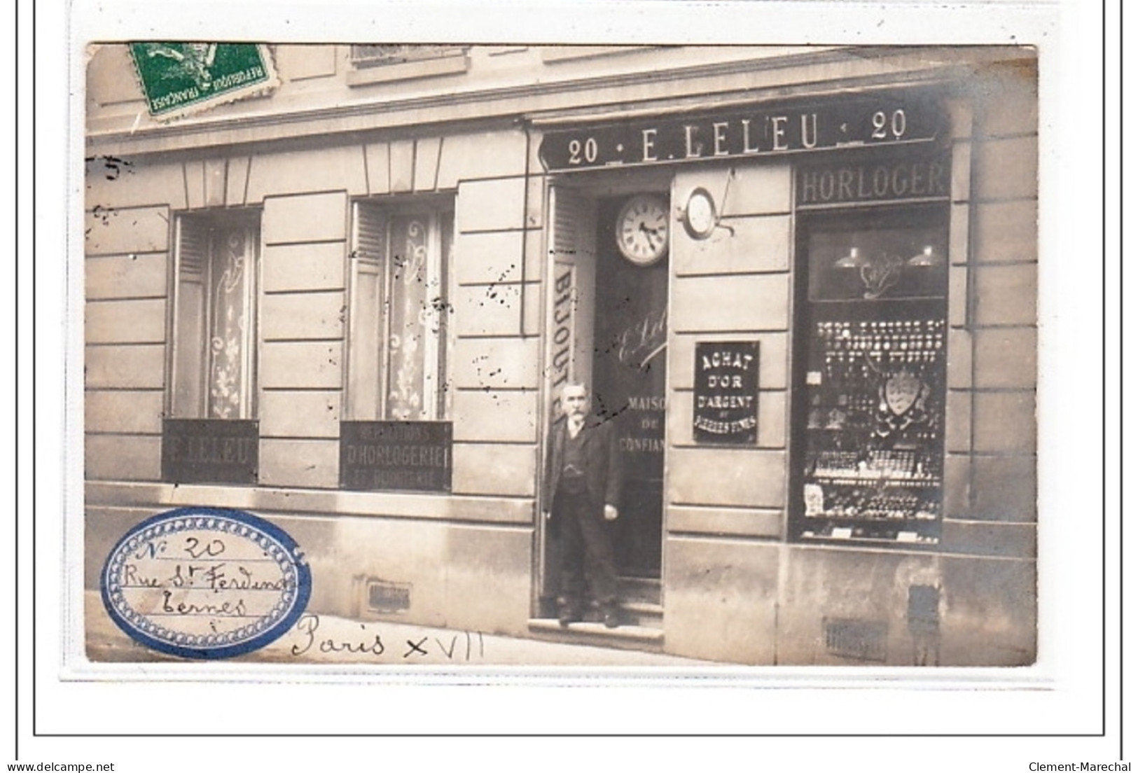 PARIS 17 : Carte Photo De La Bijouterie-horlogerie LELEU Au 20 Rue Saint Ferdinand (achat D'or) - Très Bon état - Distrito: 17