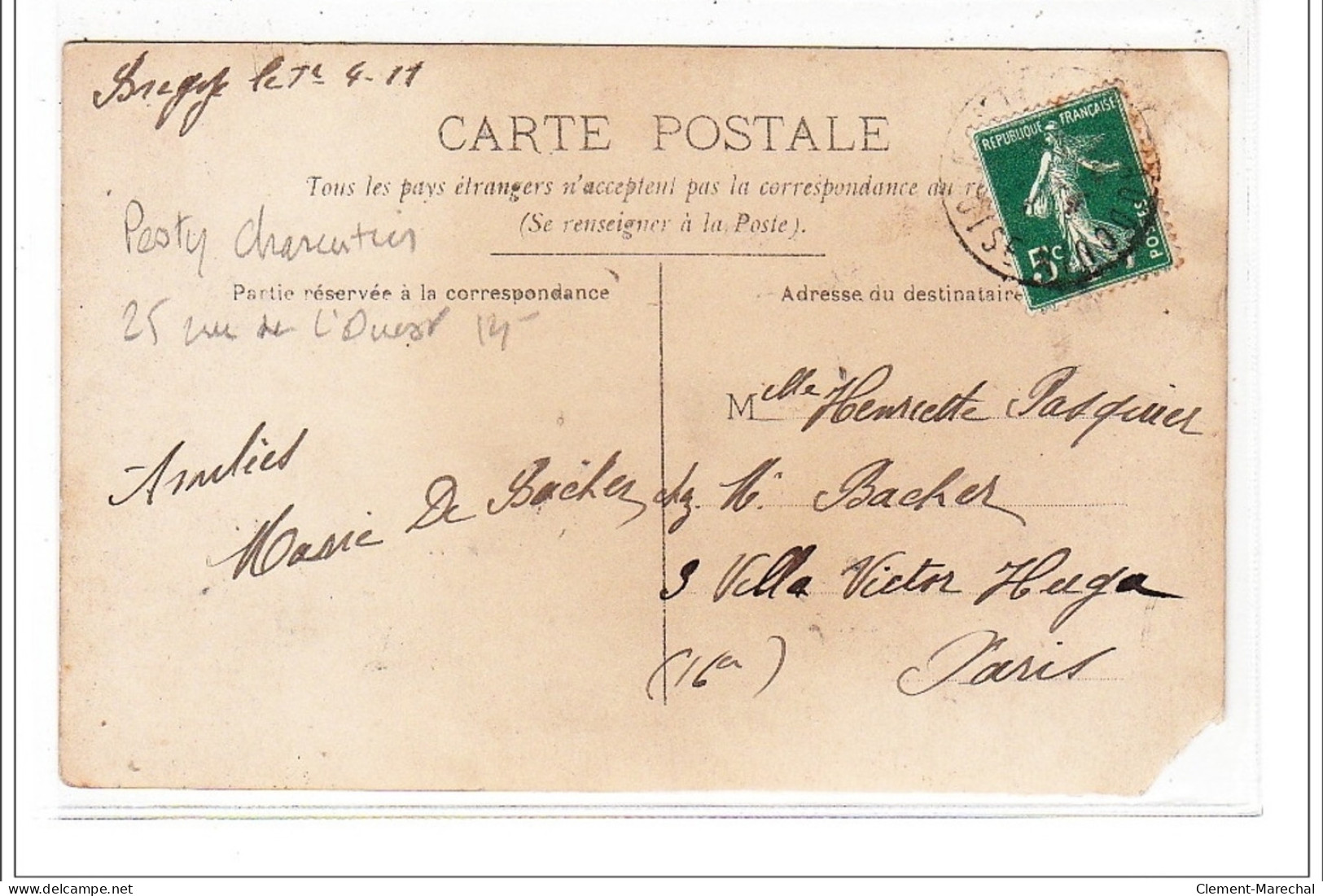 PARIS 14 : Carte Photo De La Charcuterie PESTY Au 25 Rue De L'ouest - état (un Coin Manquant) - Arrondissement: 14