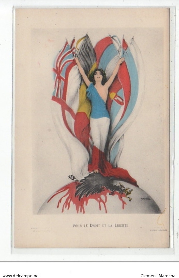 KIRCHNER Raphaël : Carte Postale Patriotique Ww1 "pour Le Droit Et La Liberté" - (P-1) - Très Bon état - Kirchner, Raphael