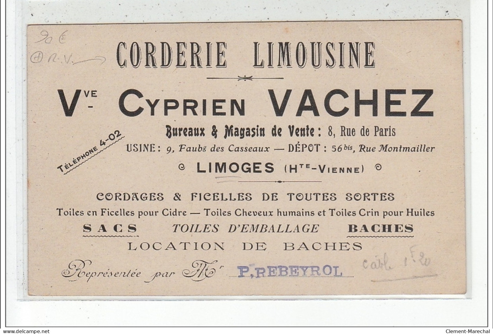 LIMOGES - Corderie Limousine - Veuve Cyprien Vachez - Cordages &amp; Ficelles - PUBLICITE - Très Bon état - Limoges