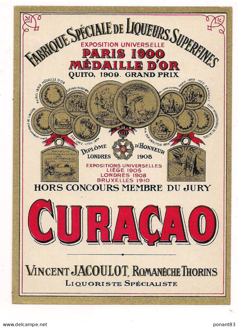 Etiquette Ancienne CURACAO - Vincent Jacoulot à RomanèchesThorins - - Alcools & Spiritueux