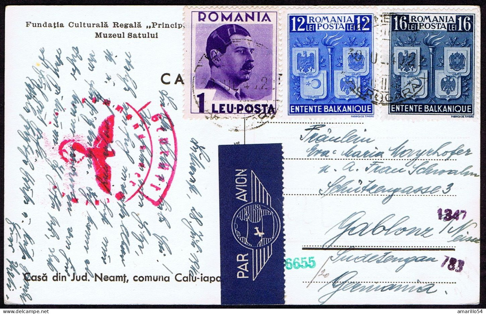 RAR Romania - Jud. Neamt - Comuna Calu-Iapa 1940 Cenzura Militara - Par Avion ! - Rumania