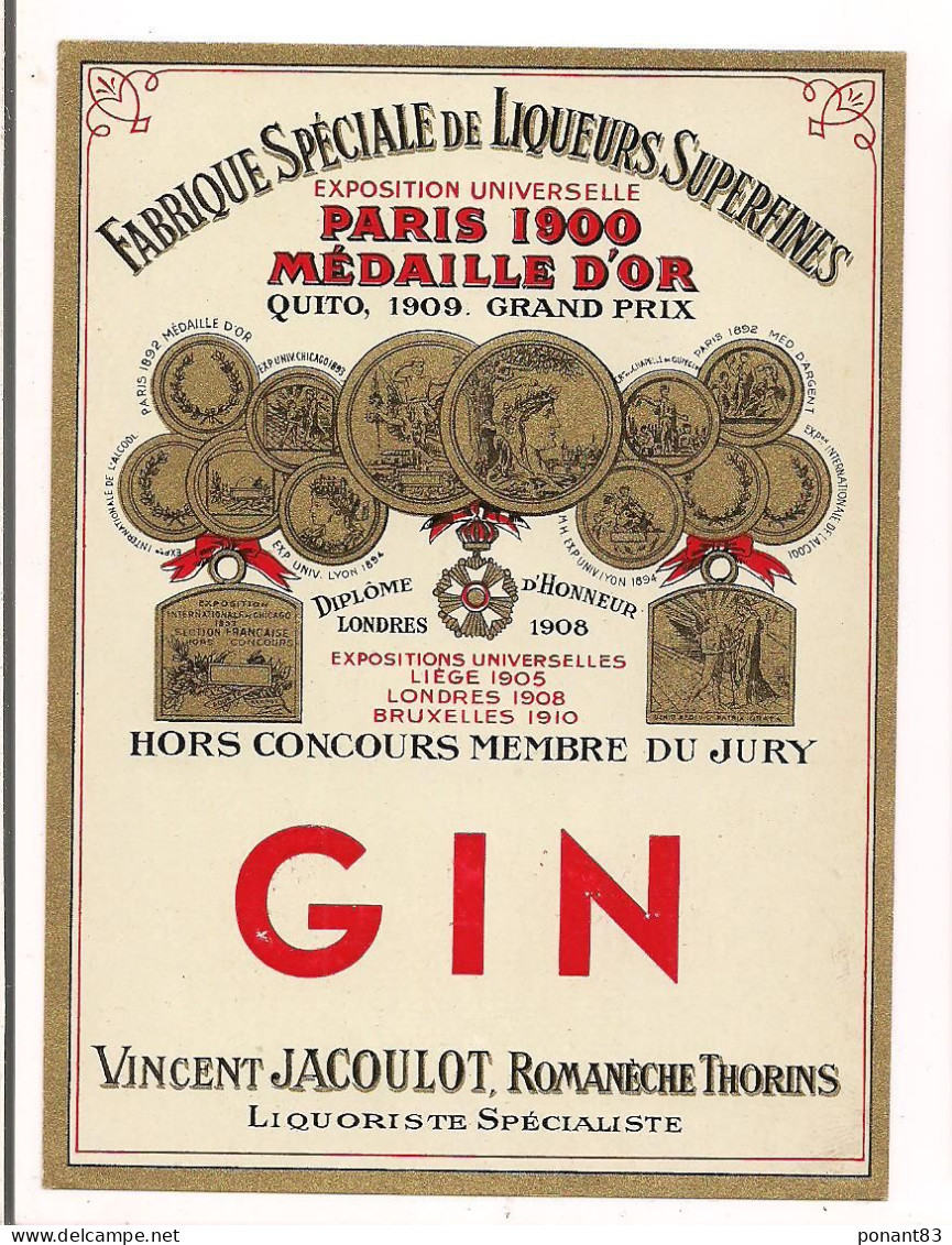 Etiquette Ancienne GIN - Vincent Jacoulot à RomanèchesThorins - - Alcoholes Y Licores