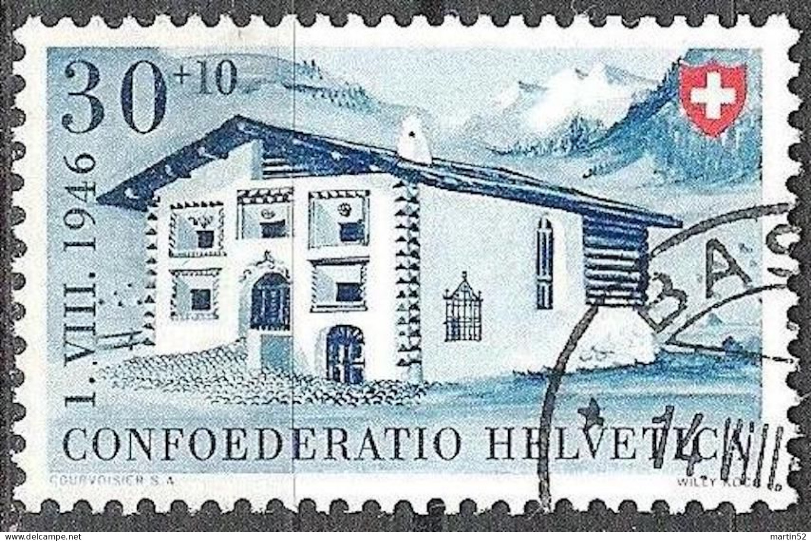 Schweiz Suisse Pro Patria 1946: Engadiner-Haus Zu WII 33 Mi 474 Yv 431 Mit Stempel  BASEL 14.VIII.46 (Zu CHF 23.00) - Gebraucht