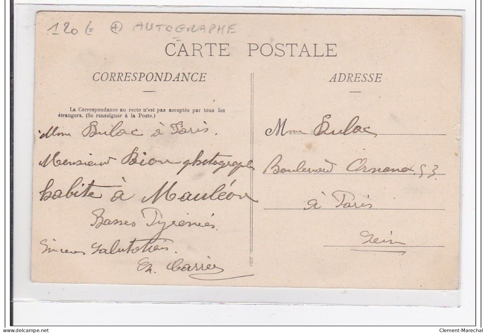 EAUX-BONNES : Charles Carrere, Guide De 1er Classe (autographe) - Tres Bon Etat - Eaux Bonnes