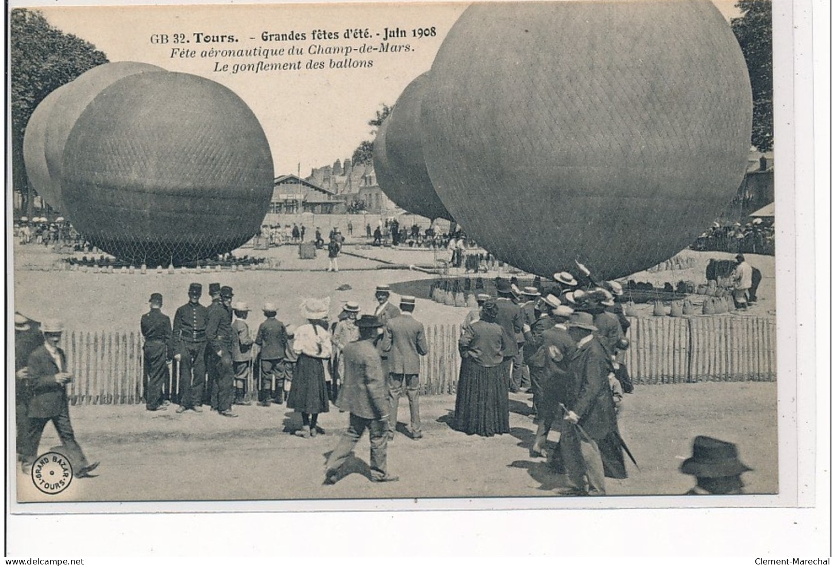 TOURS - Grandes Fêtes D'été Juin 1908 - Fête Aéronautique Du Champ De Mars - Le Gonflement Des Ballons - Très Bon état - Tours